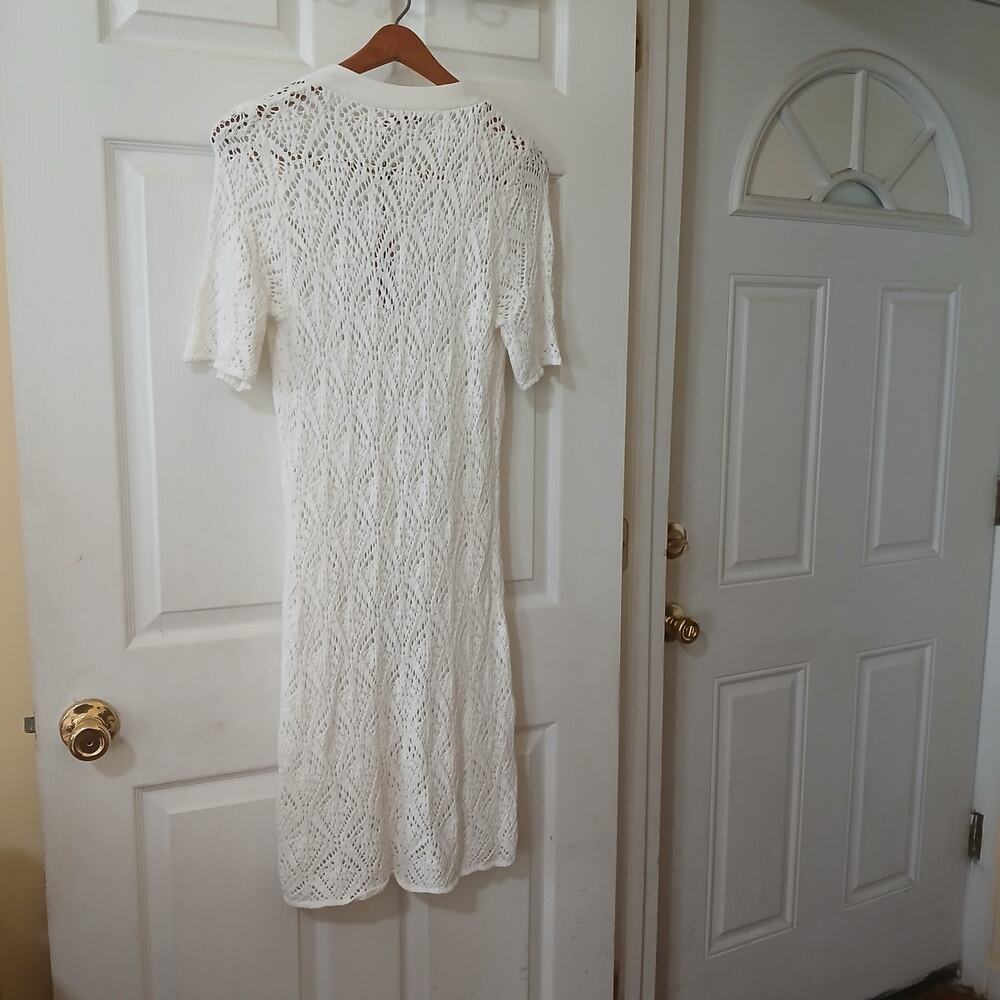 Belldini Cardigan Womens M White Crochet Lace Open Front Duster Boho Sheer NWT - Picture 3 of 16